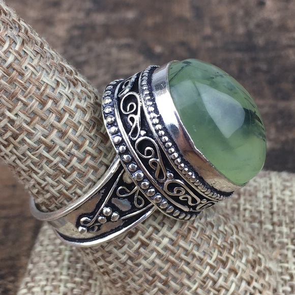Moss Prehnite Stone Statement Ring 8 - Picture 5 of 11
